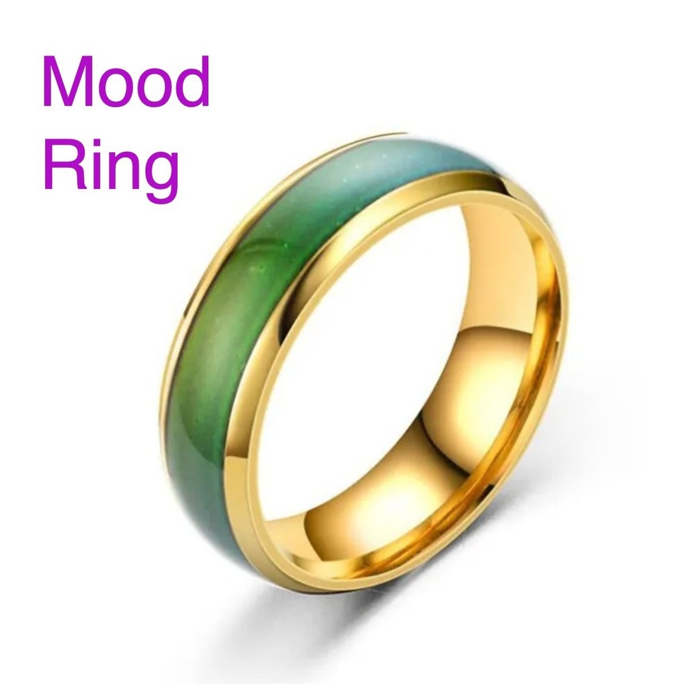 Gold Stainless Steel Mood Ring Color Changing Band Retro Y2K Jewelry Size 6